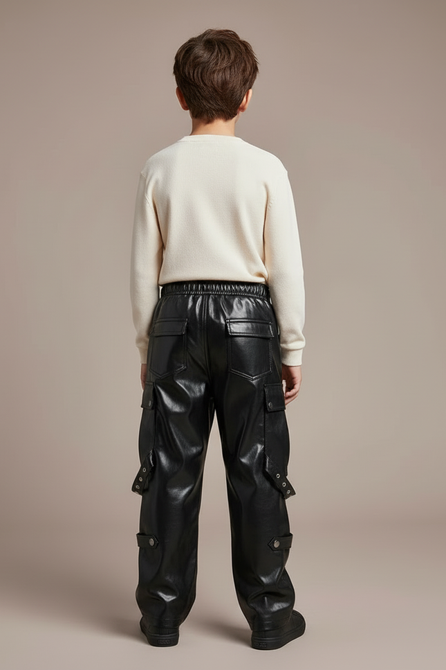 Pantalon Cargo Noir Similicuir Ample Rivets Garçon - Simili cuir - vue 2