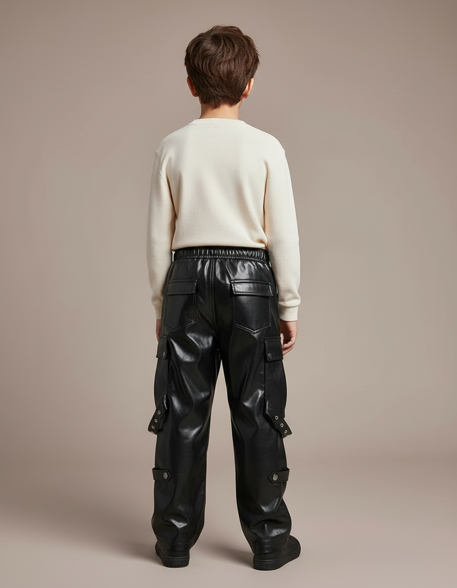 Pantalon Cargo Noir Similicuir Ample Rivets Garçon - Simili cuir - vue 2