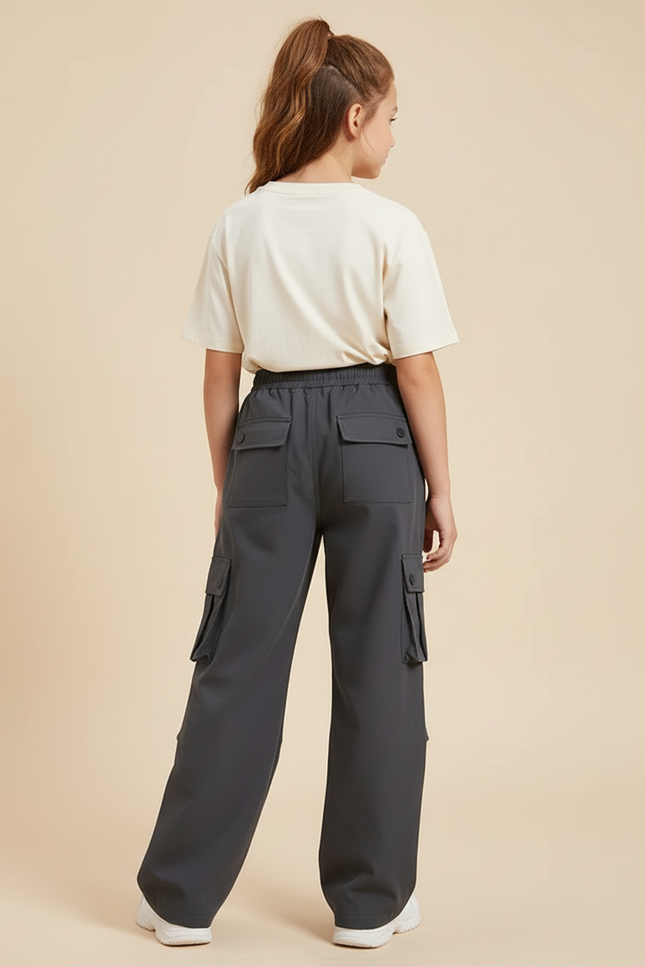 Pantalon Cargo Gris Ample Enfant Multipoches - Polyester - vue 2