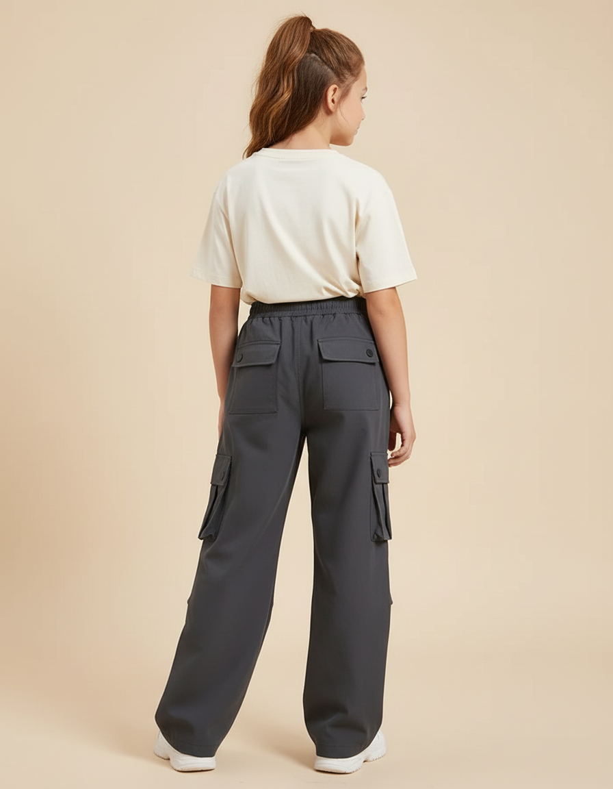 Pantalon Cargo Gris Ample Enfant Multipoches - Polyester - vue 2