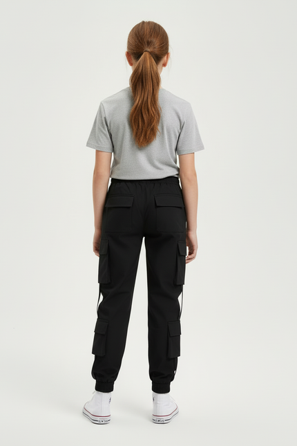 Pantalon Cargo Noir Multipoches Jogger Fille Coton - vue 2