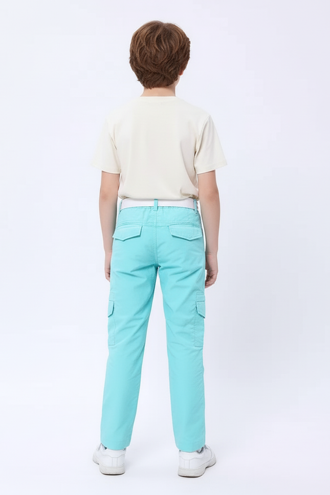 Pantalon Cargo Enfant Convertible Léger Turquoise Multipoches - Bleu Polyester - vue 2