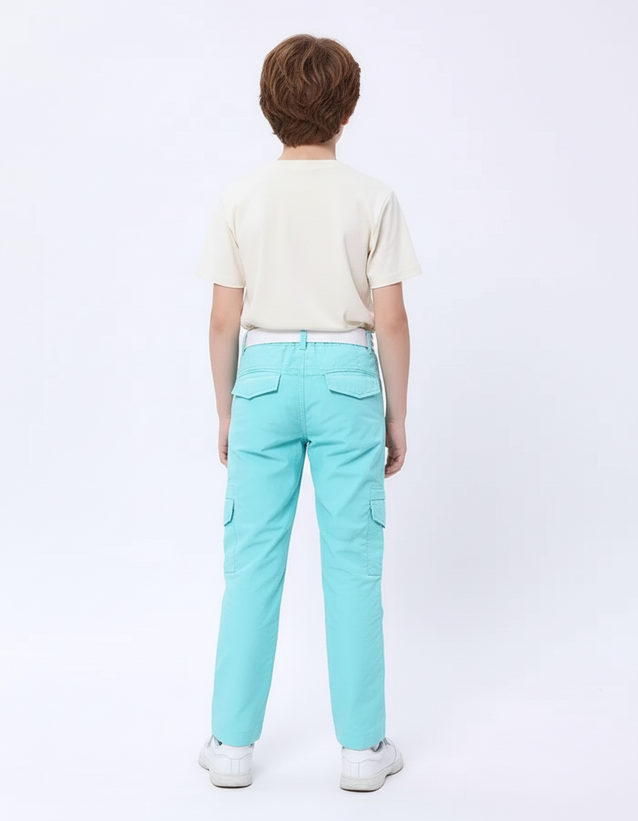 Pantalon Cargo Enfant Convertible Léger Turquoise Multipoches - Bleu Polyester - vue 2