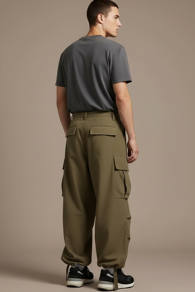 Pantalon Cargo Ample Kaki Multipoches Décontracté Homme - Toile - vue 2