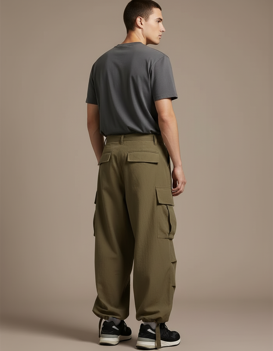 Pantalon Cargo Ample Kaki Multipoches Décontracté Homme - Toile - vue 2