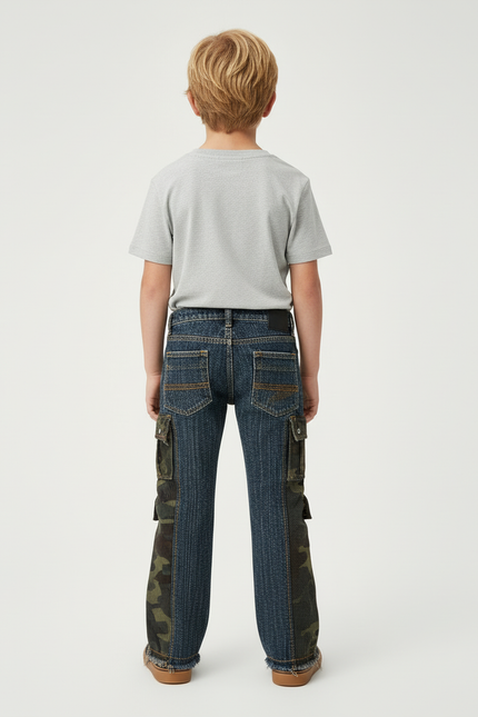 Pantalon Cargo Denim Camouflage Multipoches Enfant Évasé - Multicolore Jean - vue 2