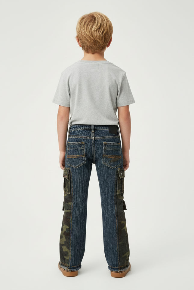 Pantalon Cargo Denim Camouflage Multipoches Enfant Évasé - Multicolore Jean - vue 2