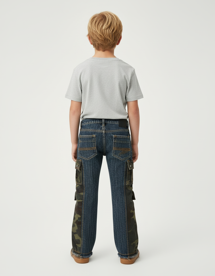 Pantalon Cargo Denim Camouflage Multipoches Enfant Évasé - Multicolore Jean - vue 2