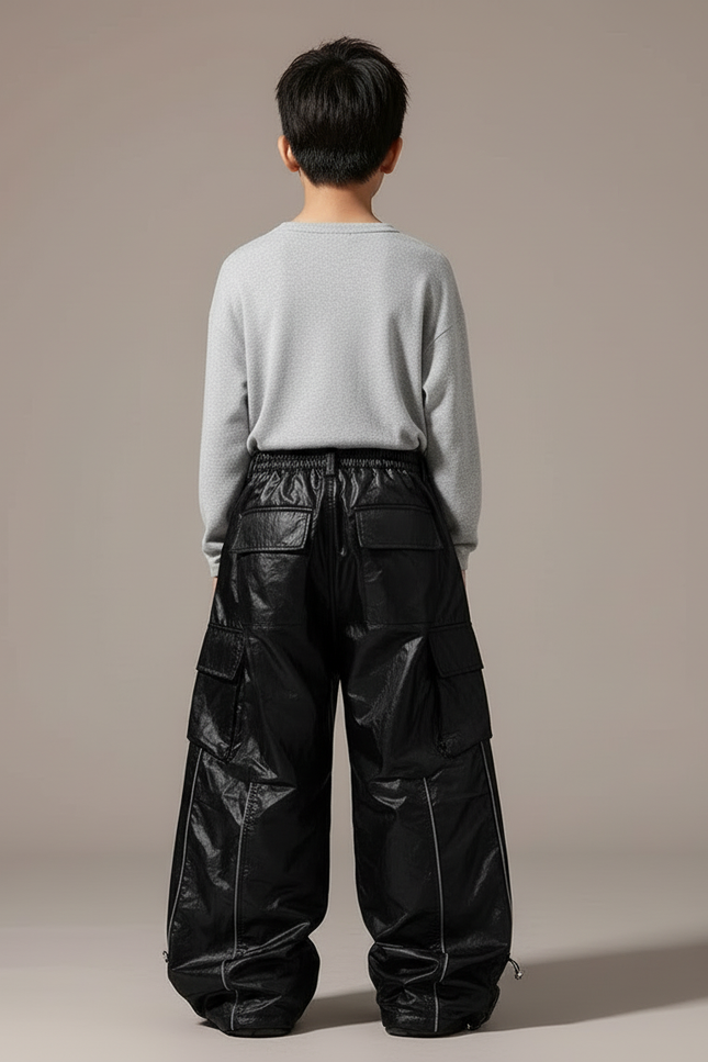 Pantalon Cargo Noir Ample Brillant Réfléchissant Enfant - Polyester - vue 2
