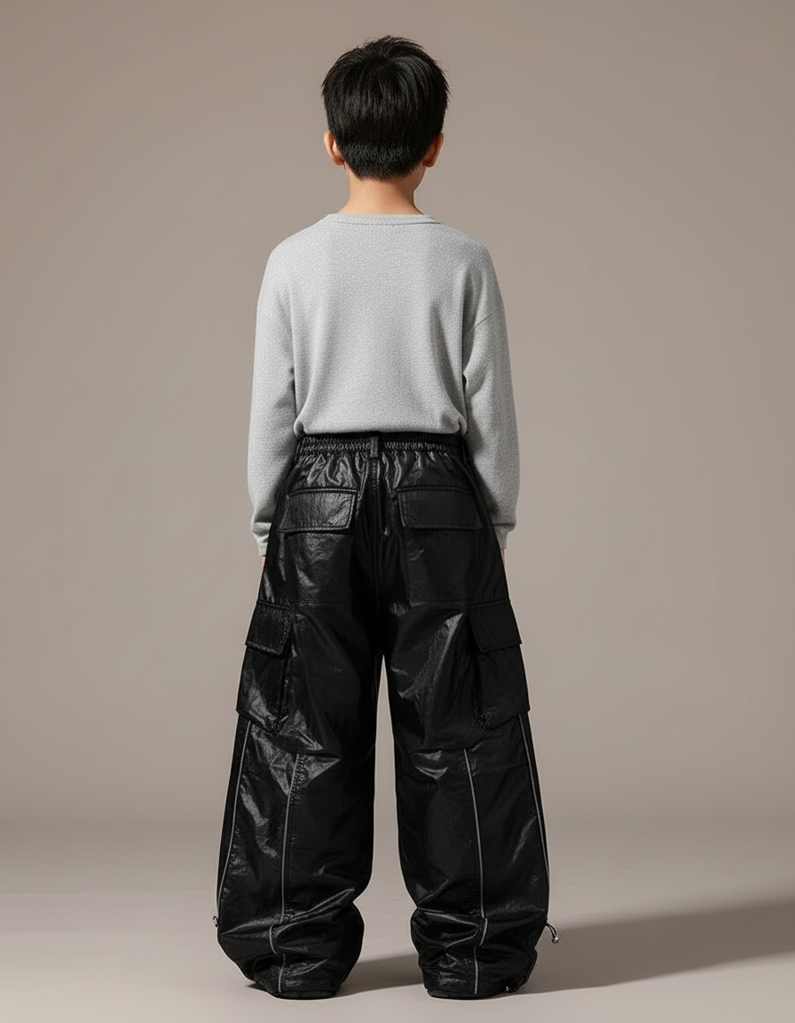 Pantalon Cargo Noir Ample Brillant Réfléchissant Enfant - Polyester - vue 2