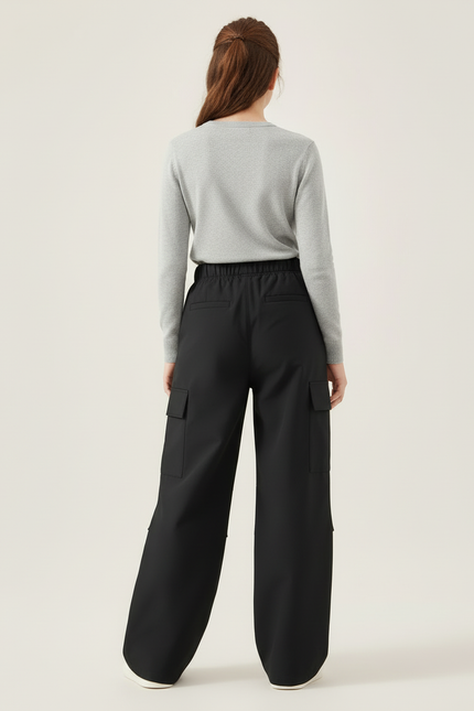 Pantalon Cargo Noir Ample Poches Latérales Enfant - Gabardine - vue 2