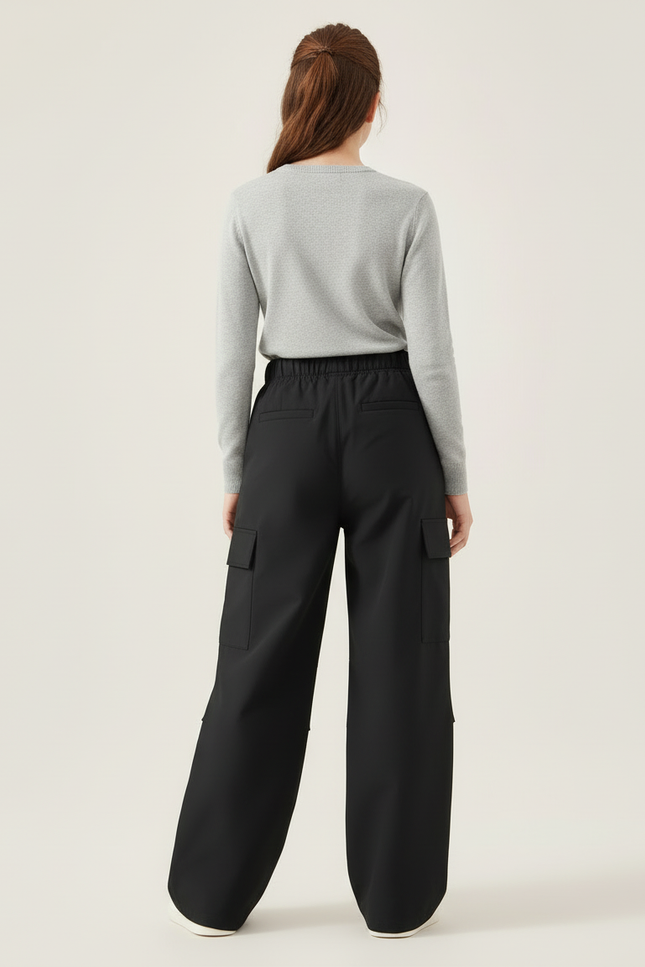 Pantalon Cargo Noir Ample Poches Latérales Enfant - Gabardine - vue 2