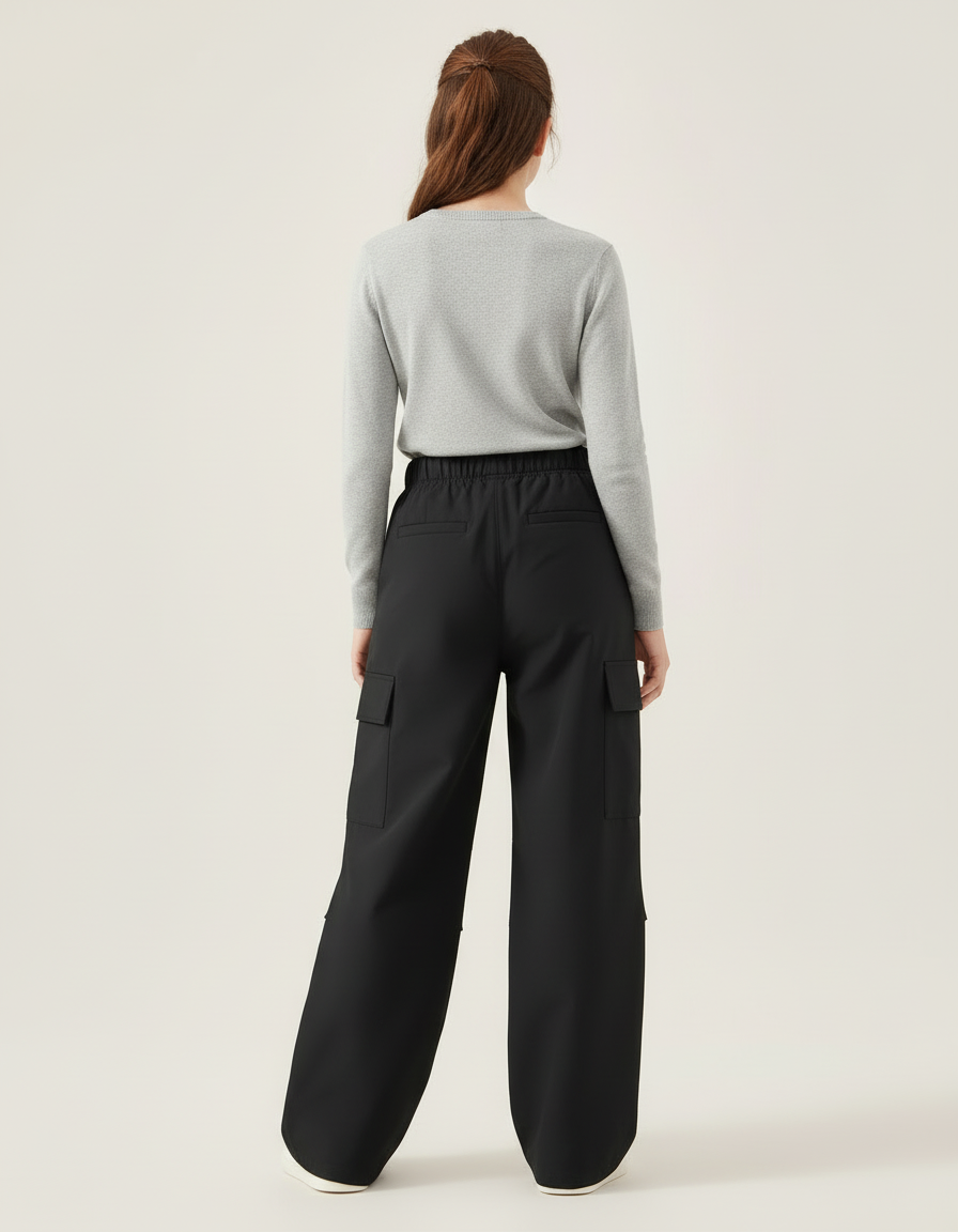 Pantalon Cargo Noir Ample Poches Latérales Enfant - Gabardine - vue 2