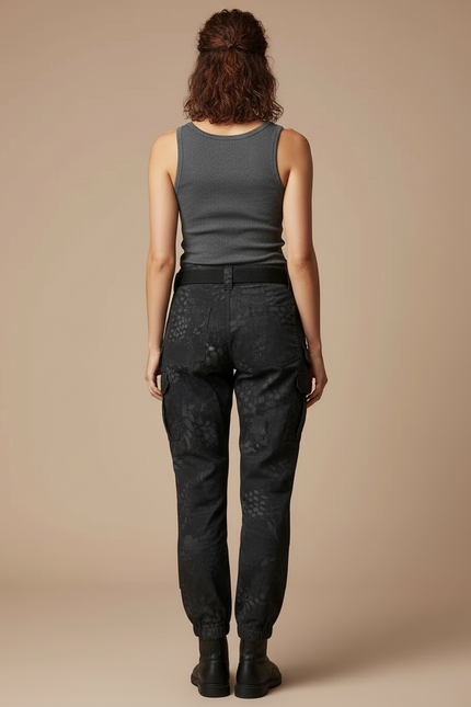 Pantalon Cargo Noir Imprimé Tactique Femme - Toile - vue 2
