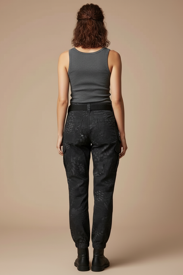 Pantalon Cargo Noir Imprimé Tactique Femme - Toile - vue 2