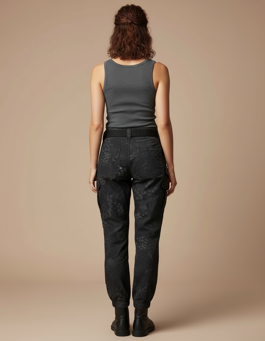 Pantalon Cargo Noir Imprimé Tactique Femme - Toile - vue 2