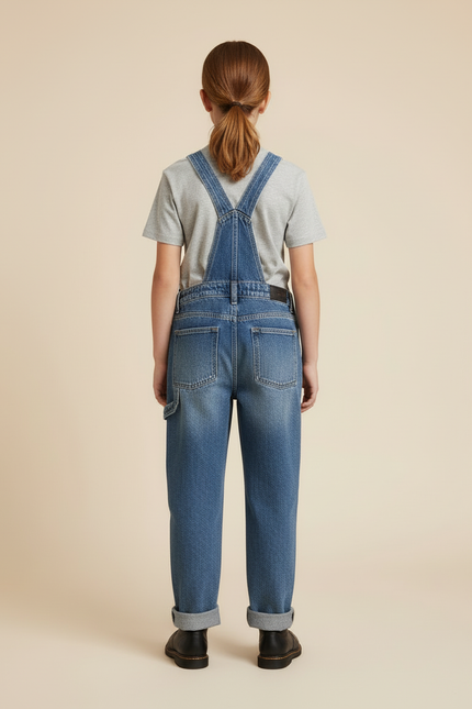 Pantalon Cargo Jean Denim Bretelles Enfant Brodé - Bleu - vue 2