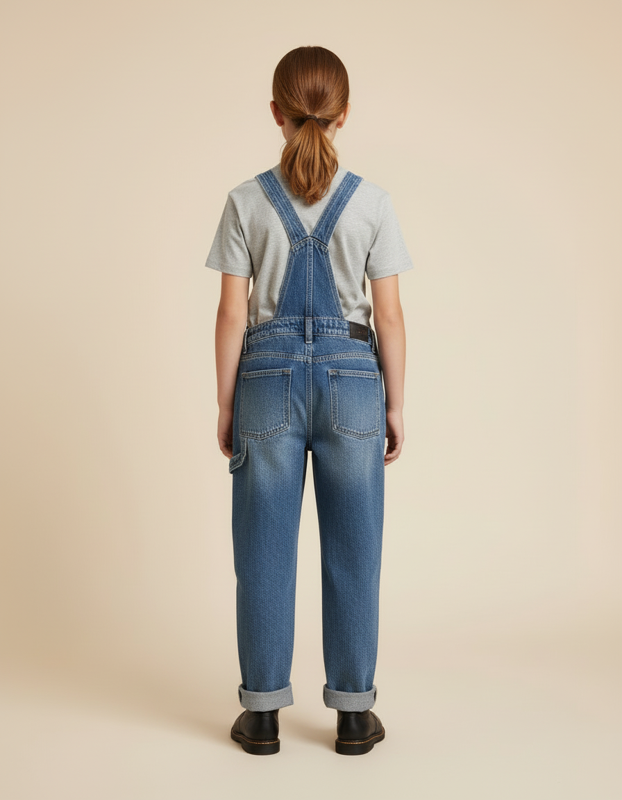 Pantalon Cargo Jean Denim Bretelles Enfant Brodé - Bleu - vue 2