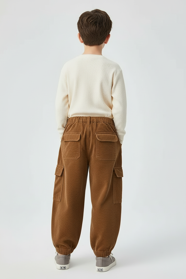 Pantalon Cargo Marron Ample Velours Enfant - Cordé - vue 2