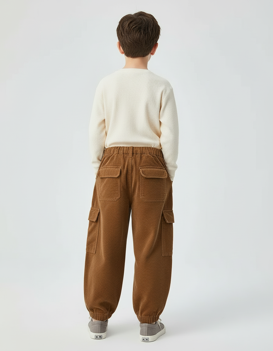 Pantalon Cargo Marron Ample Velours Enfant - Cordé - vue 2