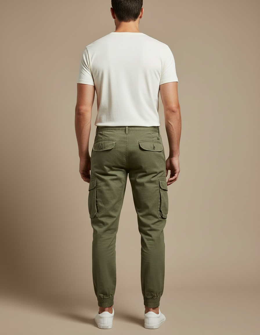 Pantalon Cargo Homme Vert Olive Coton Jogger Multi-Poches - Kaki - vue 2