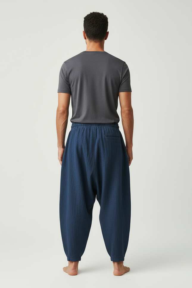 Pantalon Cargo Bleu Ample Coton Lin Décontracté Homme - vue 2
