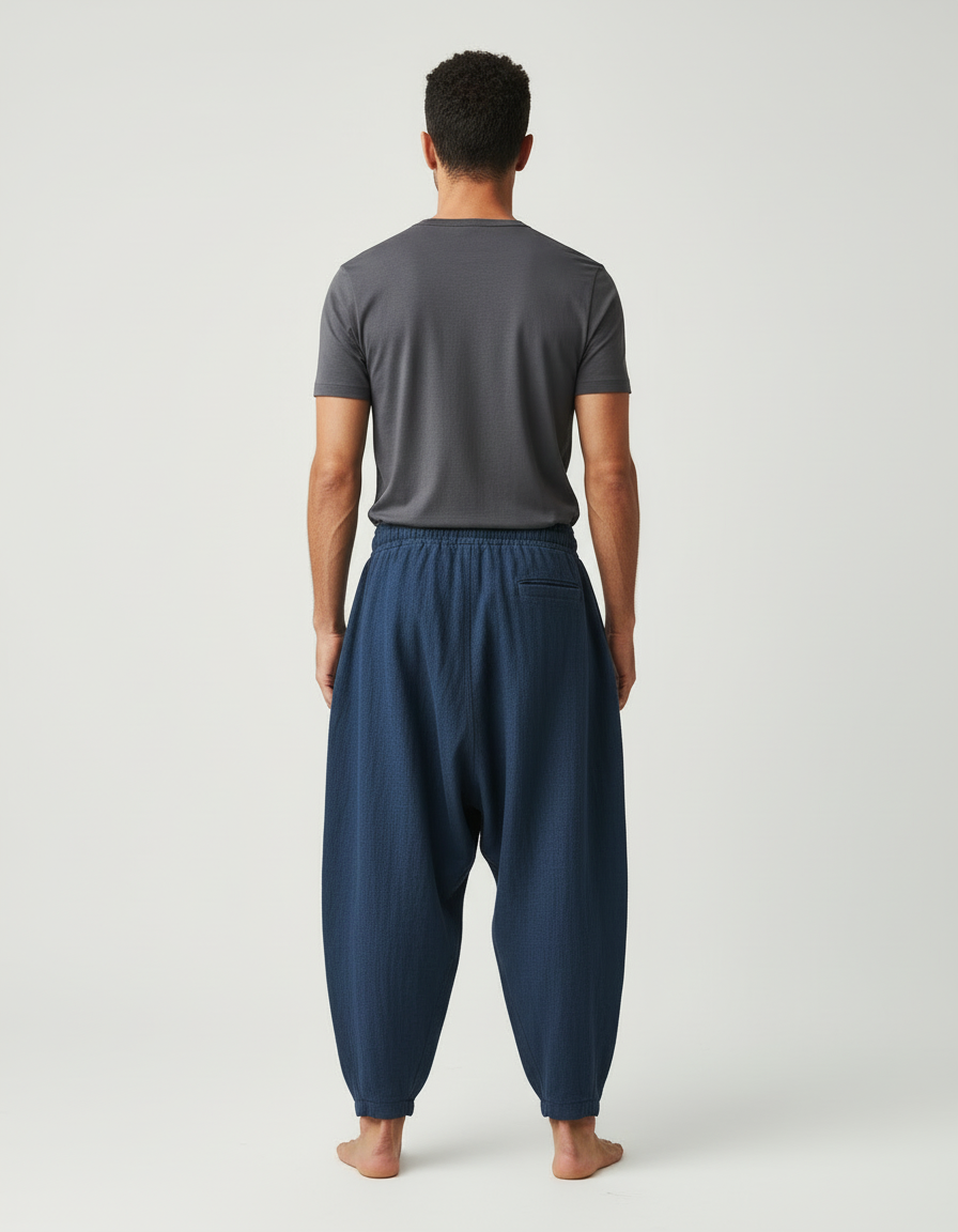 Pantalon Cargo Bleu Ample Coton Lin Décontracté Homme - vue 2