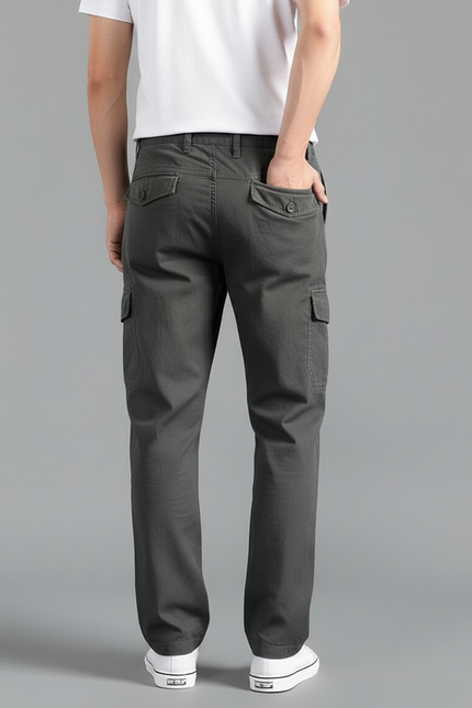 Pantalon Cargo Gris Ample Coton Multipoches Homme - Toile - vue 2