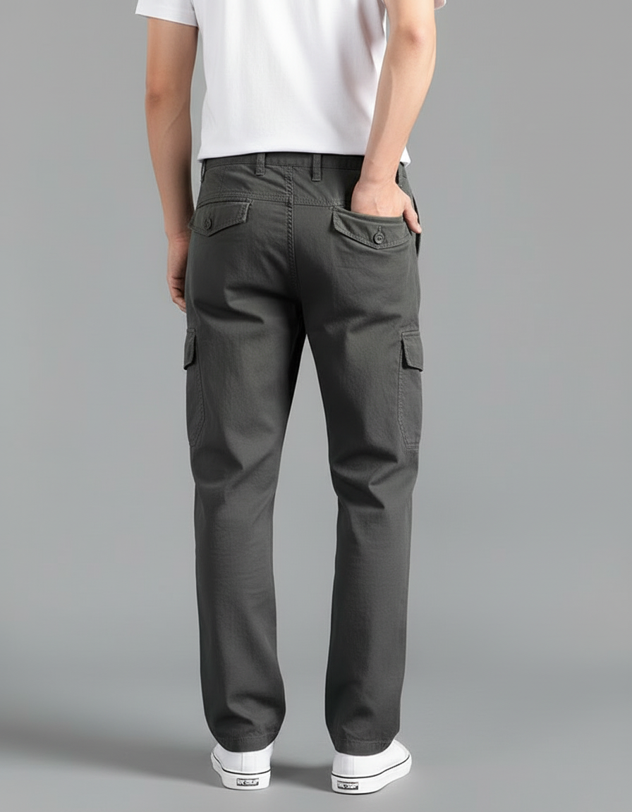 Pantalon Cargo Gris Ample Coton Multipoches Homme - Toile - vue 2