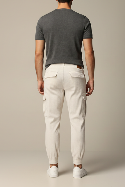 Pantalon Cargo Beige Côtelé Jogger Décontracté Homme - Cordé - vue 2
