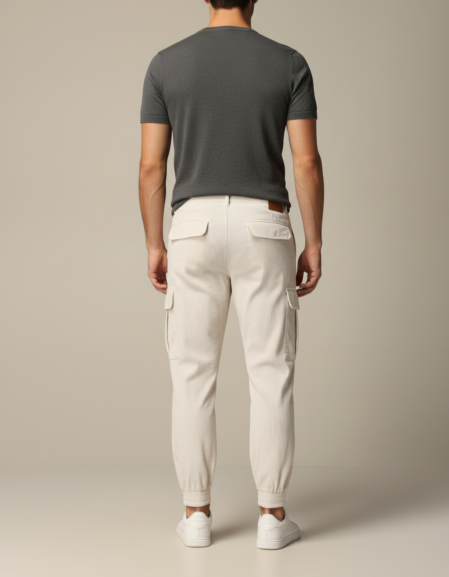 Pantalon Cargo Beige Côtelé Jogger Décontracté Homme - Cordé - vue 2