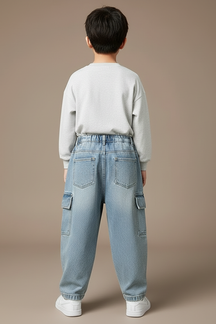 Pantalon Cargo Jean Ample Bleu Enfant Décontracté - vue 2