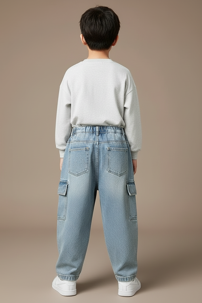 Pantalon Cargo Jean Ample Bleu Enfant Décontracté - vue 2