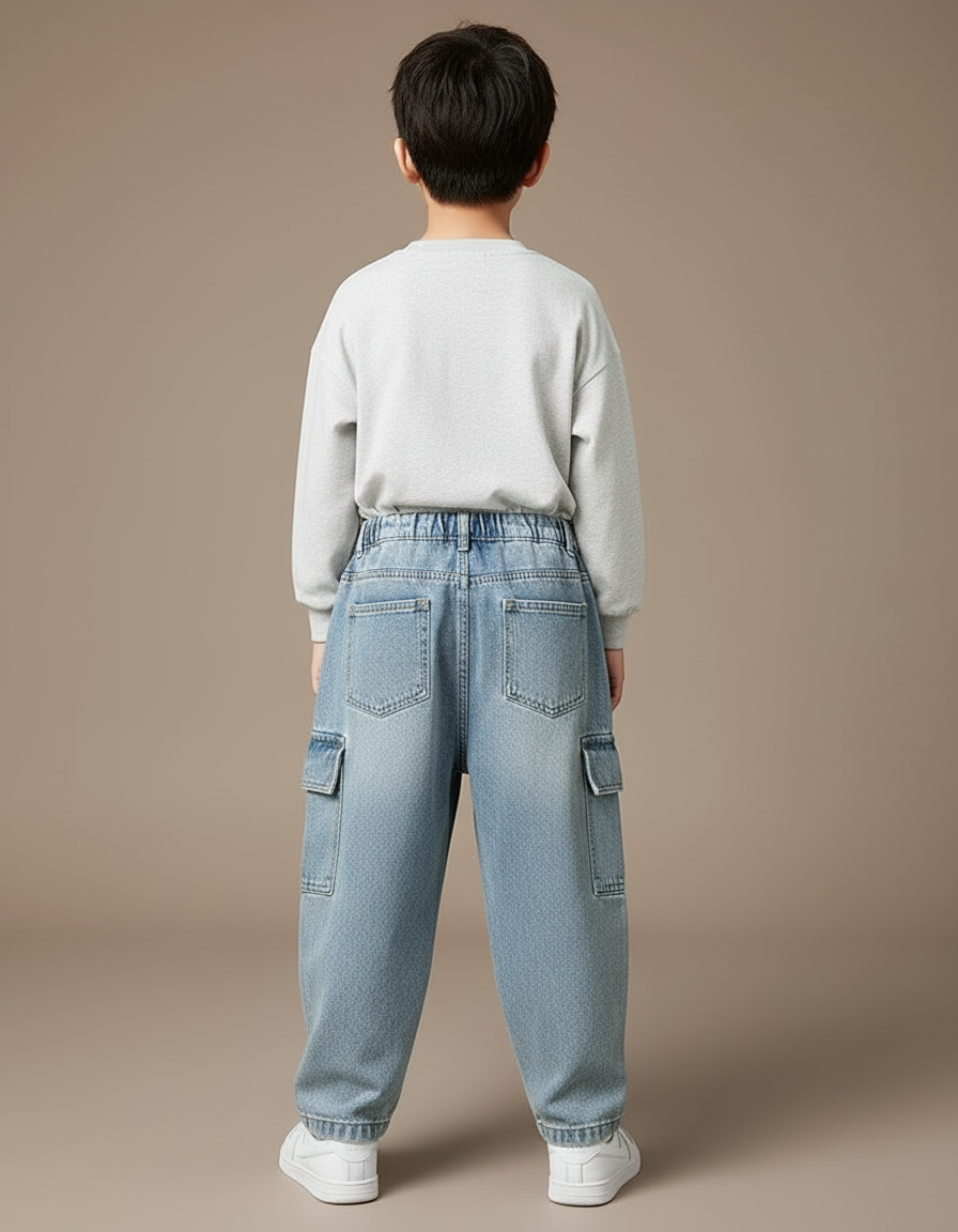 Pantalon Cargo Jean Ample Bleu Enfant Décontracté - vue 2
