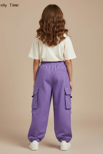 Pantalon Cargo Violet Ample Poches Fille Enfant - Molleton - vue 2