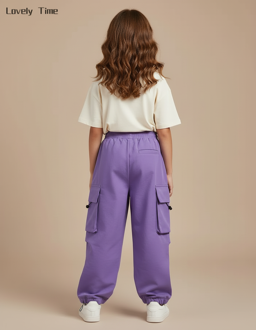 Pantalon Cargo Violet Ample Poches Fille Enfant - Molleton - vue 2