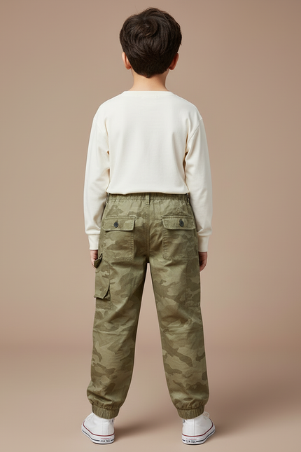 Pantalon Cargo Camouflage Vert Ample Garçon Décontracté - Kaki Toile - vue 2