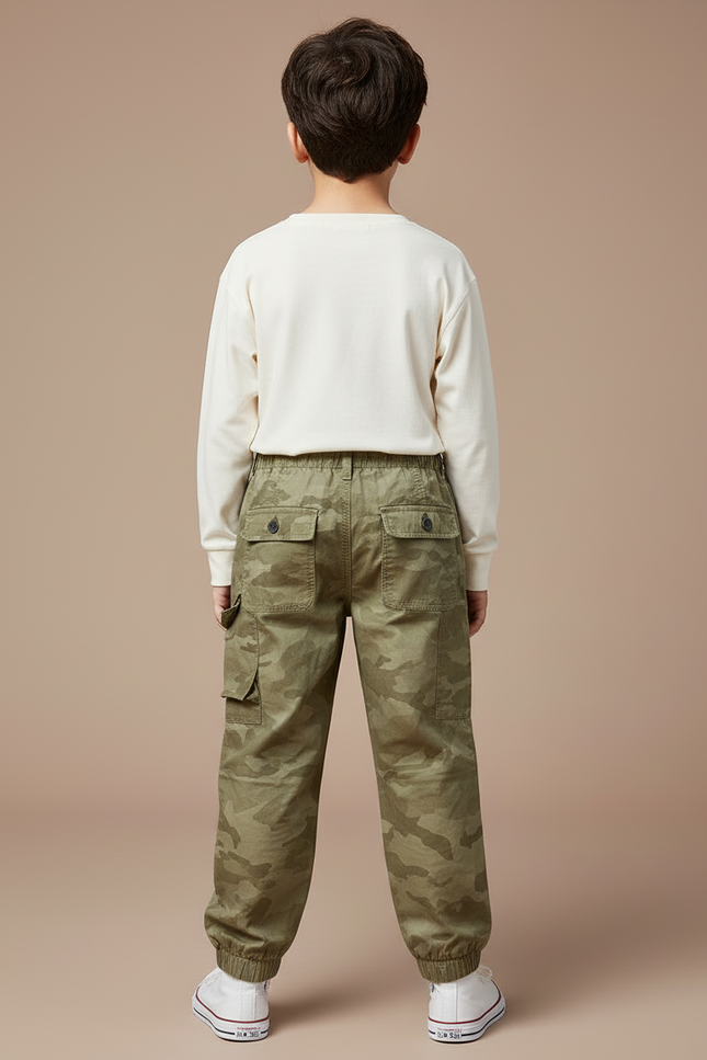Pantalon Cargo Camouflage Vert Ample Garçon Décontracté - Kaki Toile - vue 2