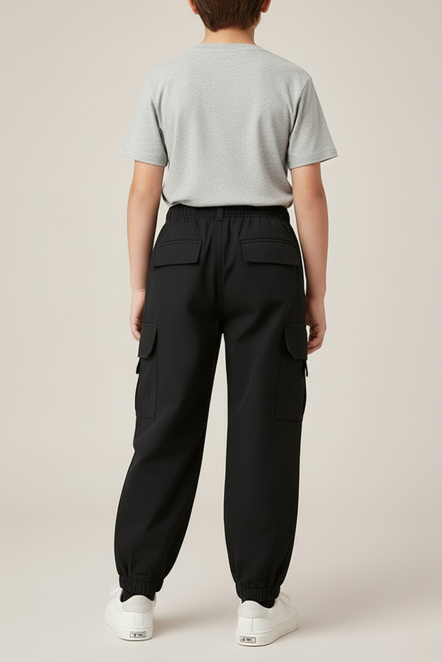 Pantalon Cargo Noir Enfant Ample Décontracté Multipoches - Coton - vue 2