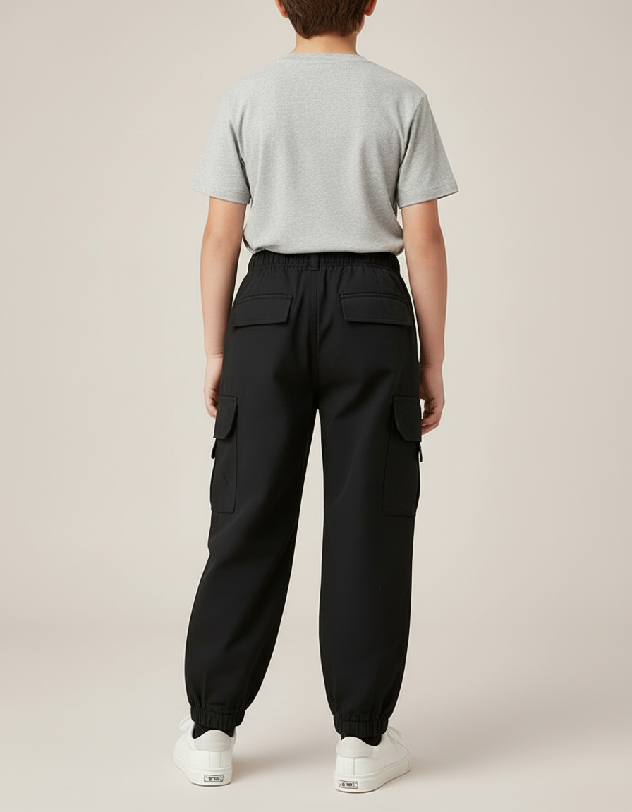Pantalon Cargo Noir Enfant Ample Décontracté Multipoches - Coton - vue 2