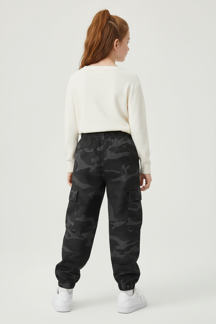 Pantalon Cargo Camouflage Noir Ample Coton Enfant - vue 2