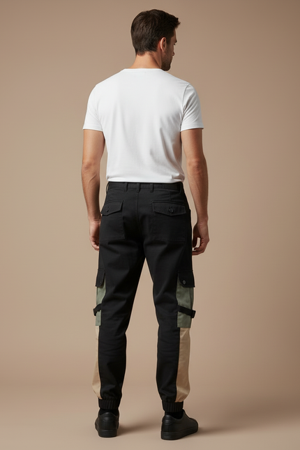 Pantalon Cargo Noir Patchwork Techwear Streetwear Homme - Toile - vue 2