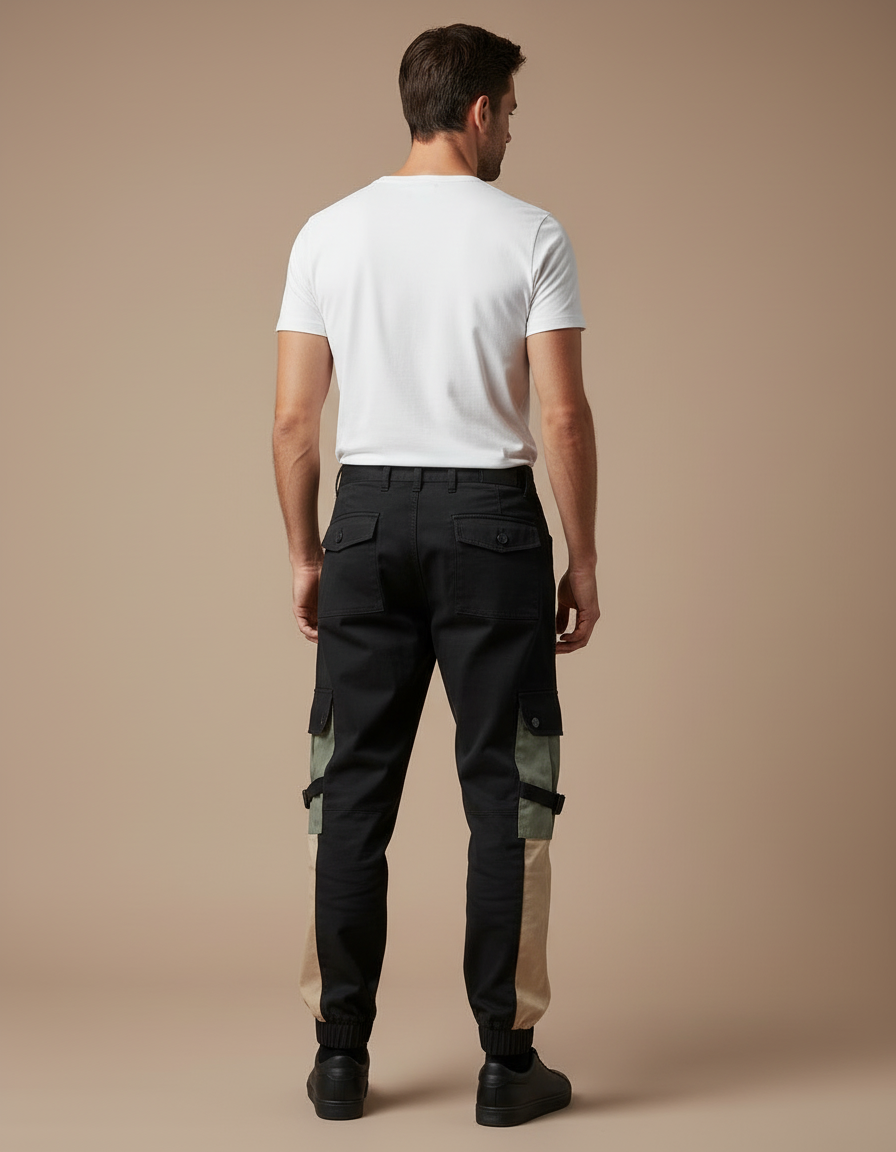 Pantalon Cargo Noir Patchwork Techwear Streetwear Homme - Toile - vue 2