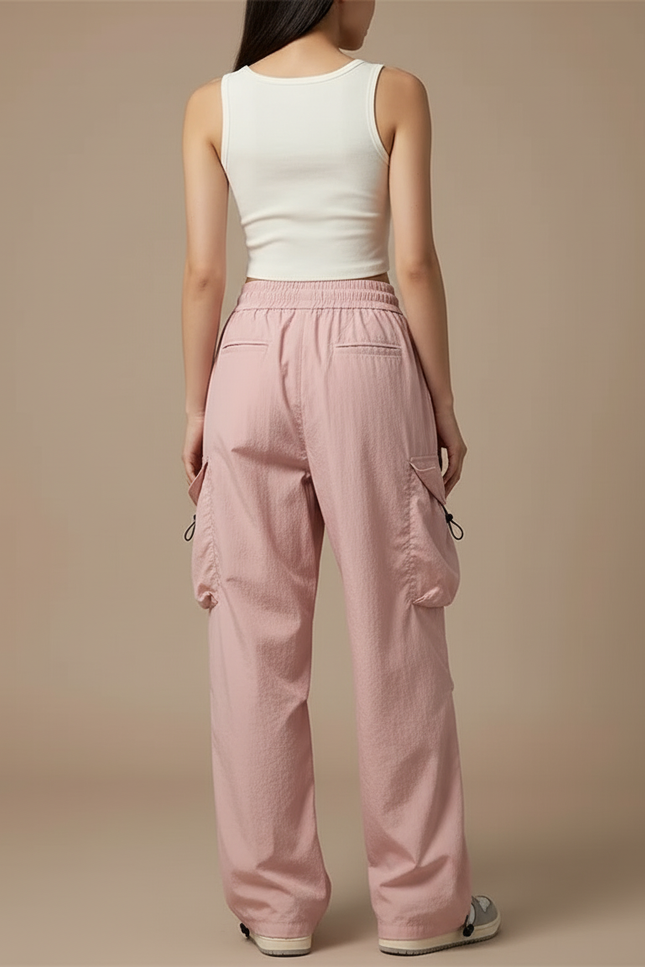 Pantalon Cargo Tendance - Rose Polyester - vue 2