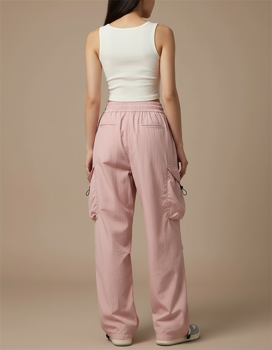 Pantalon Cargo Tendance - Rose Polyester - vue 2