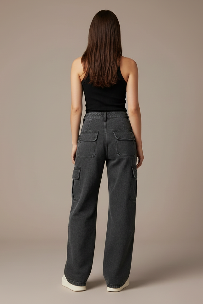Pantalon Cargo Gris Femme Ample Multipoches Décontracté - Jean - vue 2