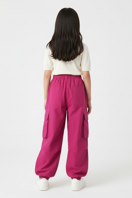 Pantalon Cargo Fuchsia Ample Poches Latérales Enfant - Rose Polyester - vue 2