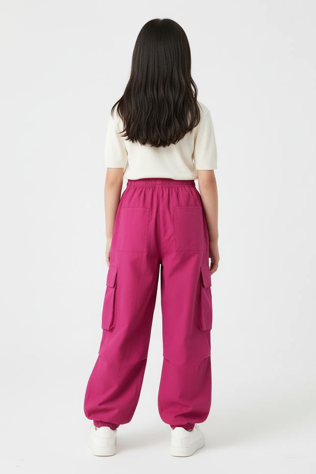 Pantalon Cargo Fuchsia Ample Poches Latérales Enfant - Rose Polyester - vue 2