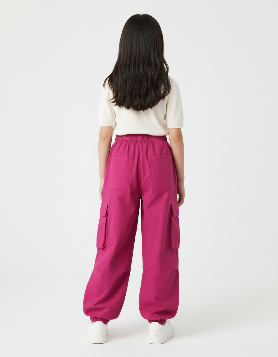 Pantalon Cargo Fuchsia Ample Poches Latérales Enfant - Rose Polyester - vue 2