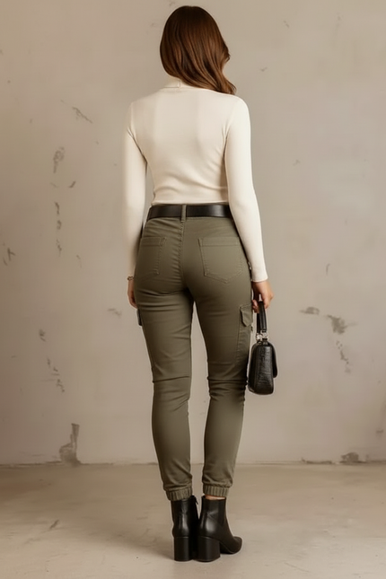 Pantalon Cargo Femme Kaki Slim Coton Mode - Gabardine - vue 2